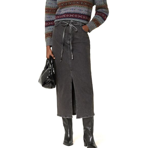 Dresses & Skirts - NEW Hugo Boss Womens Denim Maxi Skirt Large Gray Gatje Tie Belt Front Slit $158